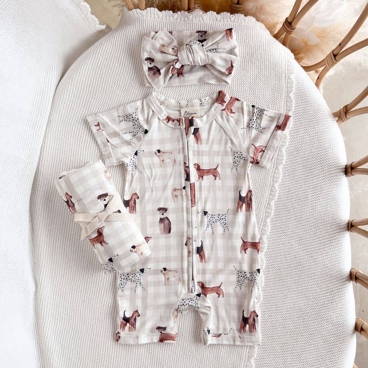 Blossom & Pear Short Sleeve Bamboo Growsuit - Puppy Picnic