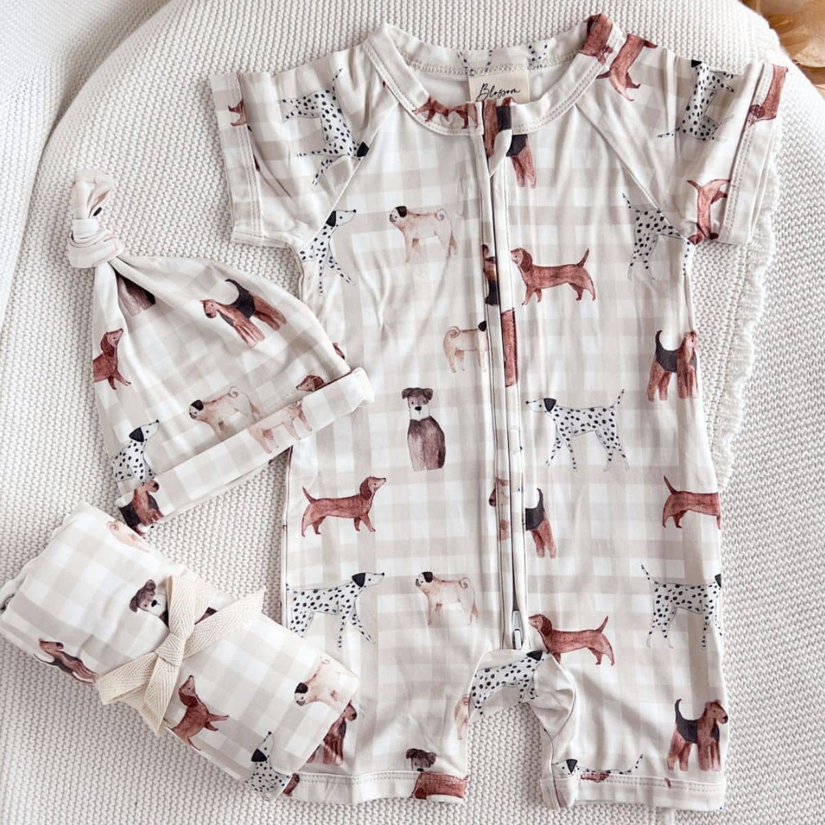Blossom & Pear Short Sleeve Bamboo Growsuit - Puppy Picnic