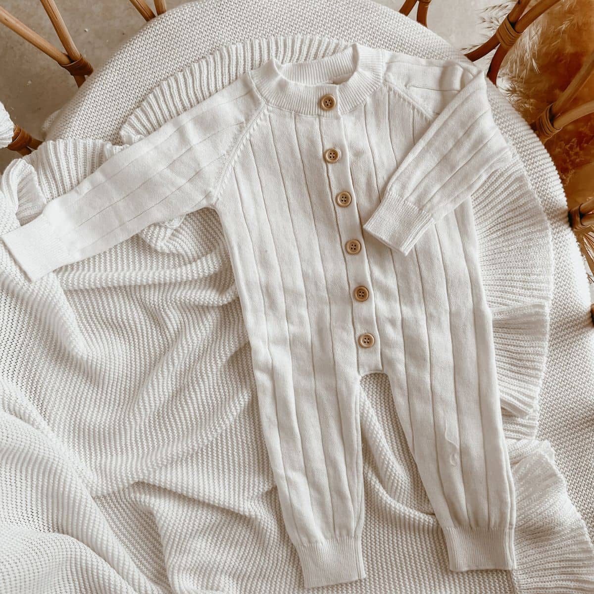 Blossom & Pear Ribbed Knit Romper - Milk
