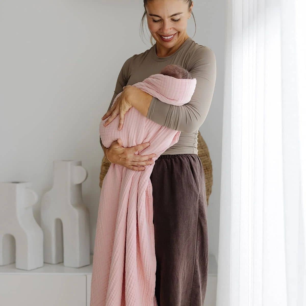 Bowy Made Muslin Bubble Blanket - Dusty Pink