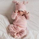 Bowy Made Ribbed Cotton Onesie - Dusty Pink Frill