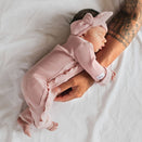 Bowy Made Ribbed Cotton Onesie - Dusty Pink Frill