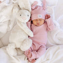 Bowy Made Ribbed Cotton Onesie - Dusty Pink Frill