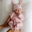Bowy Made Ribbed Cotton Onesie - Dusty Pink Frill