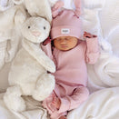 Bowy Made Ribbed Cotton Onesie - Dusty Pink Frill