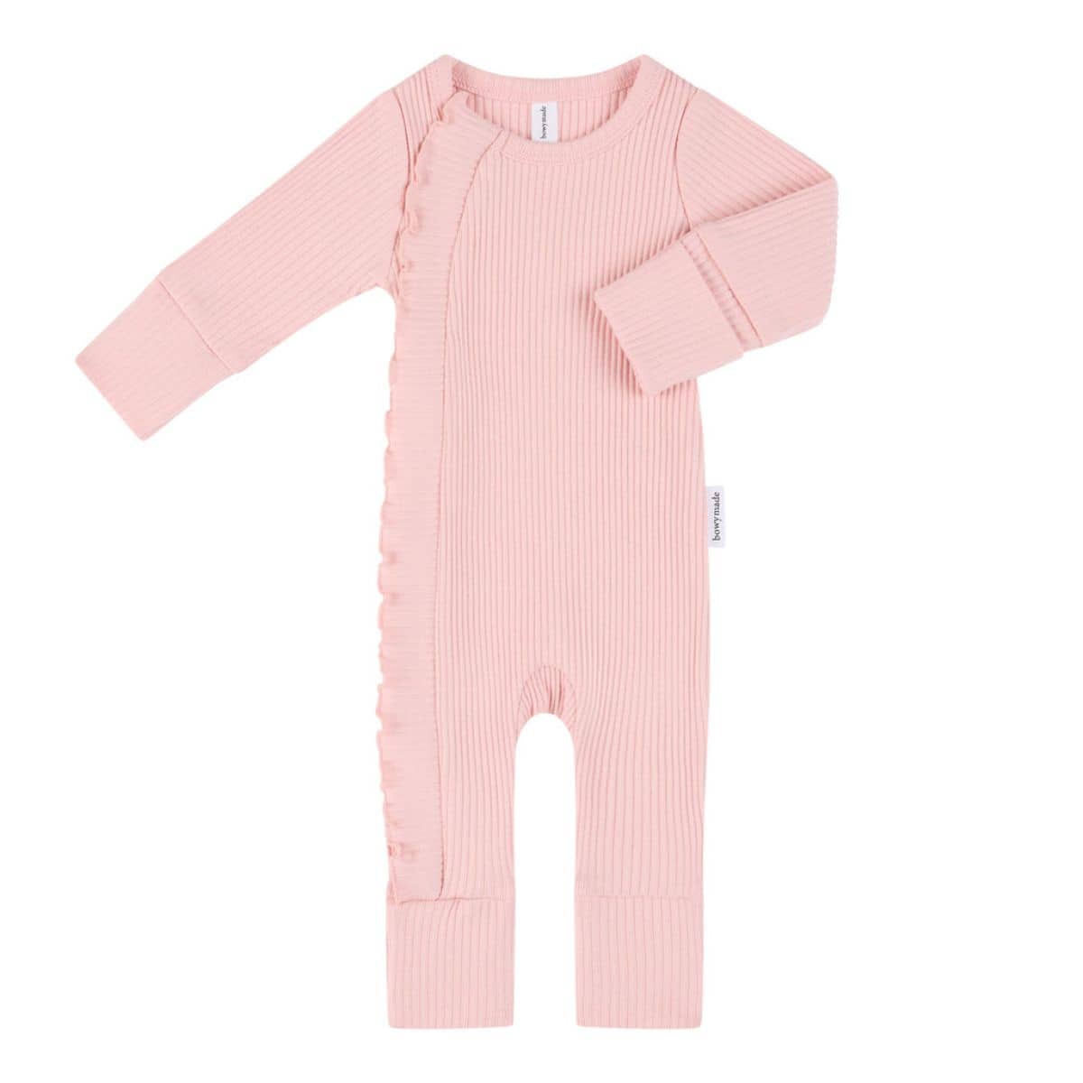 Bowy Made Ribbed Cotton Onesie - Dusty Pink Frill