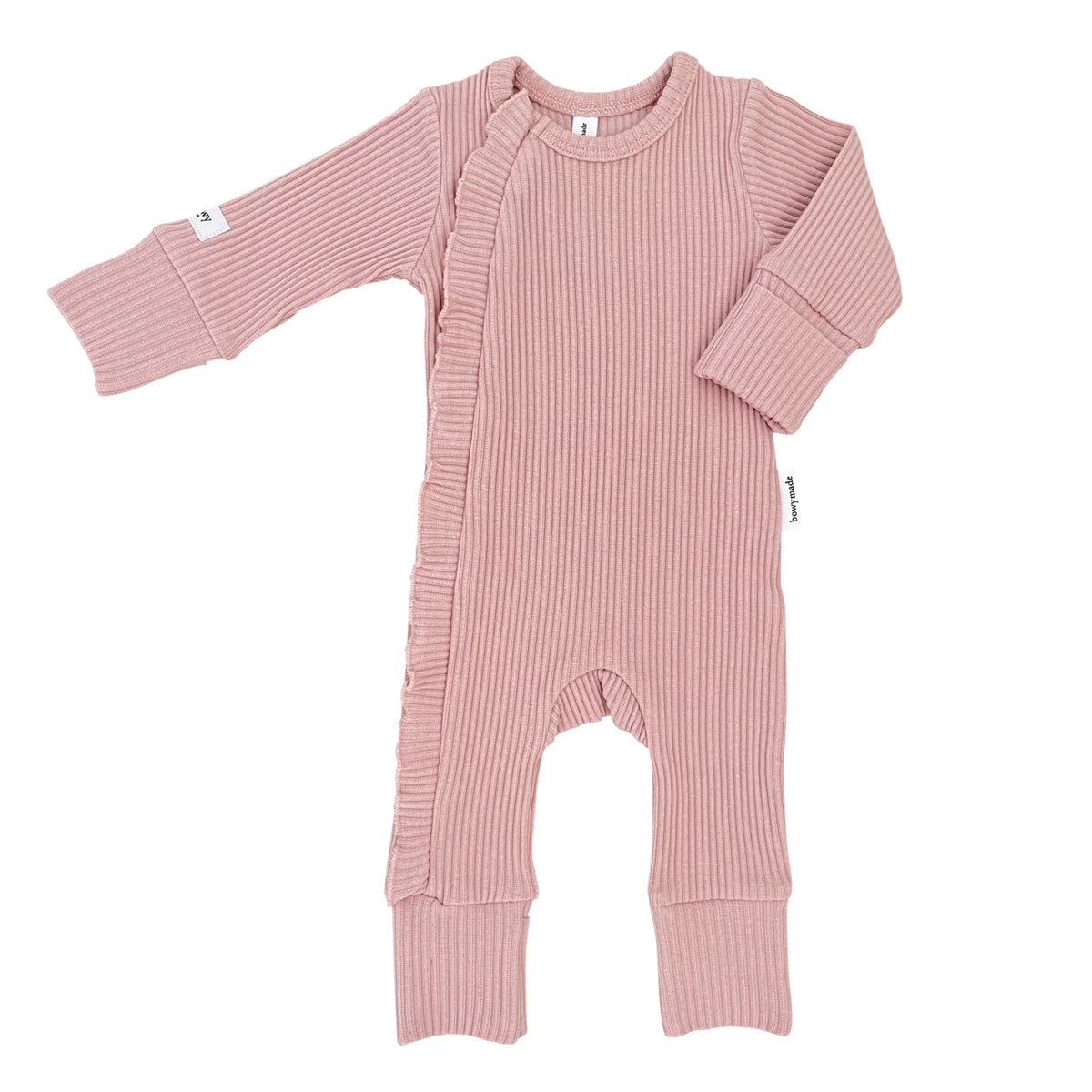 Bowy Made Ribbed Cotton Onesie - Dusty Pink Frill