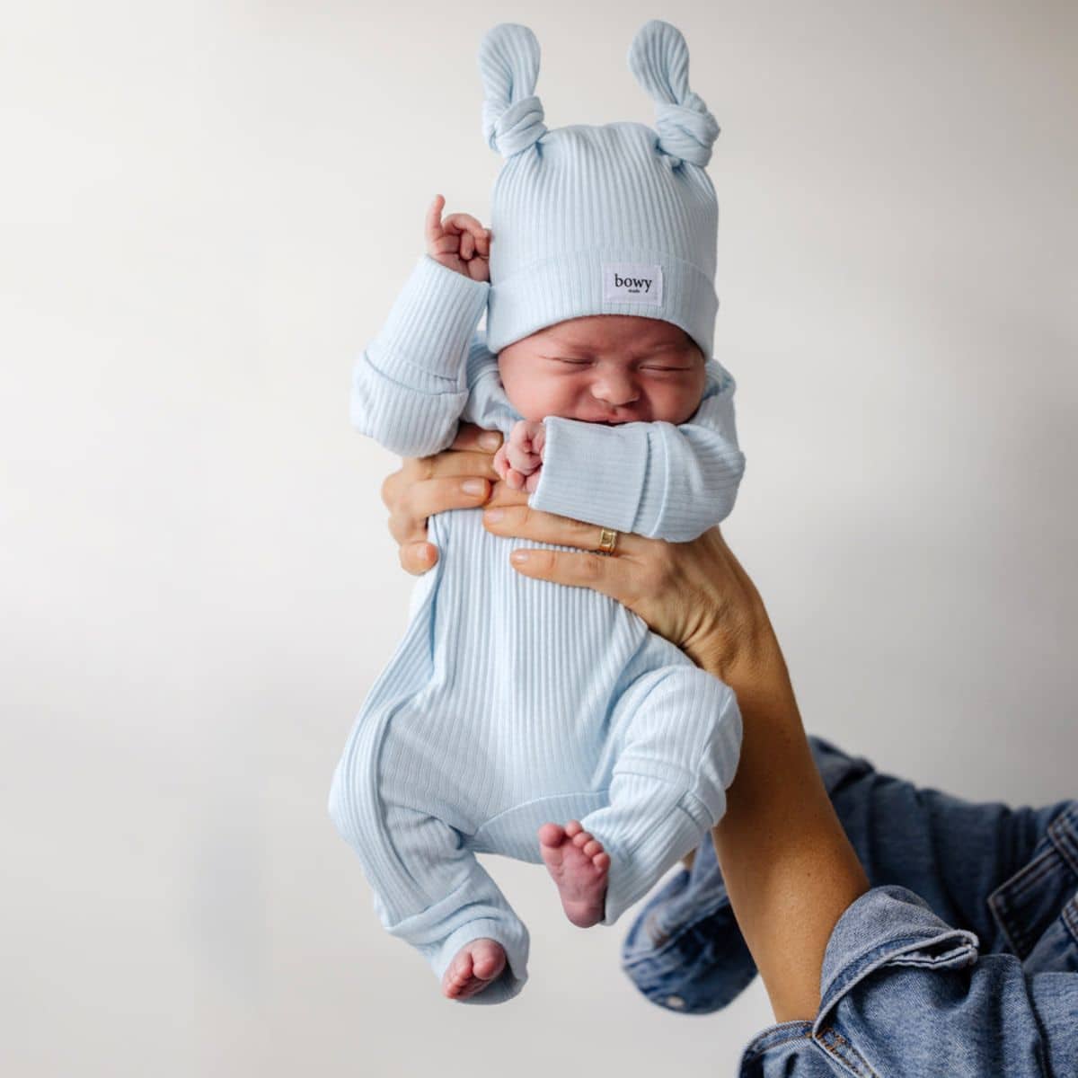 Bowy Made Ribbed Cotton Onesie - Powder Blue