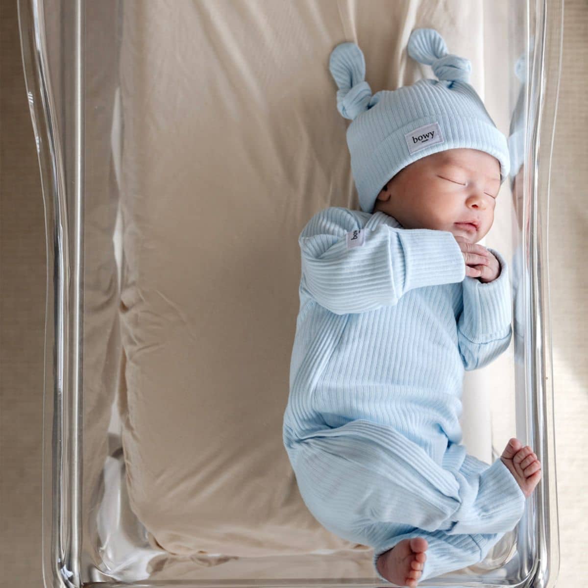 Bowy Made Ribbed Cotton Onesie - Powder Blue