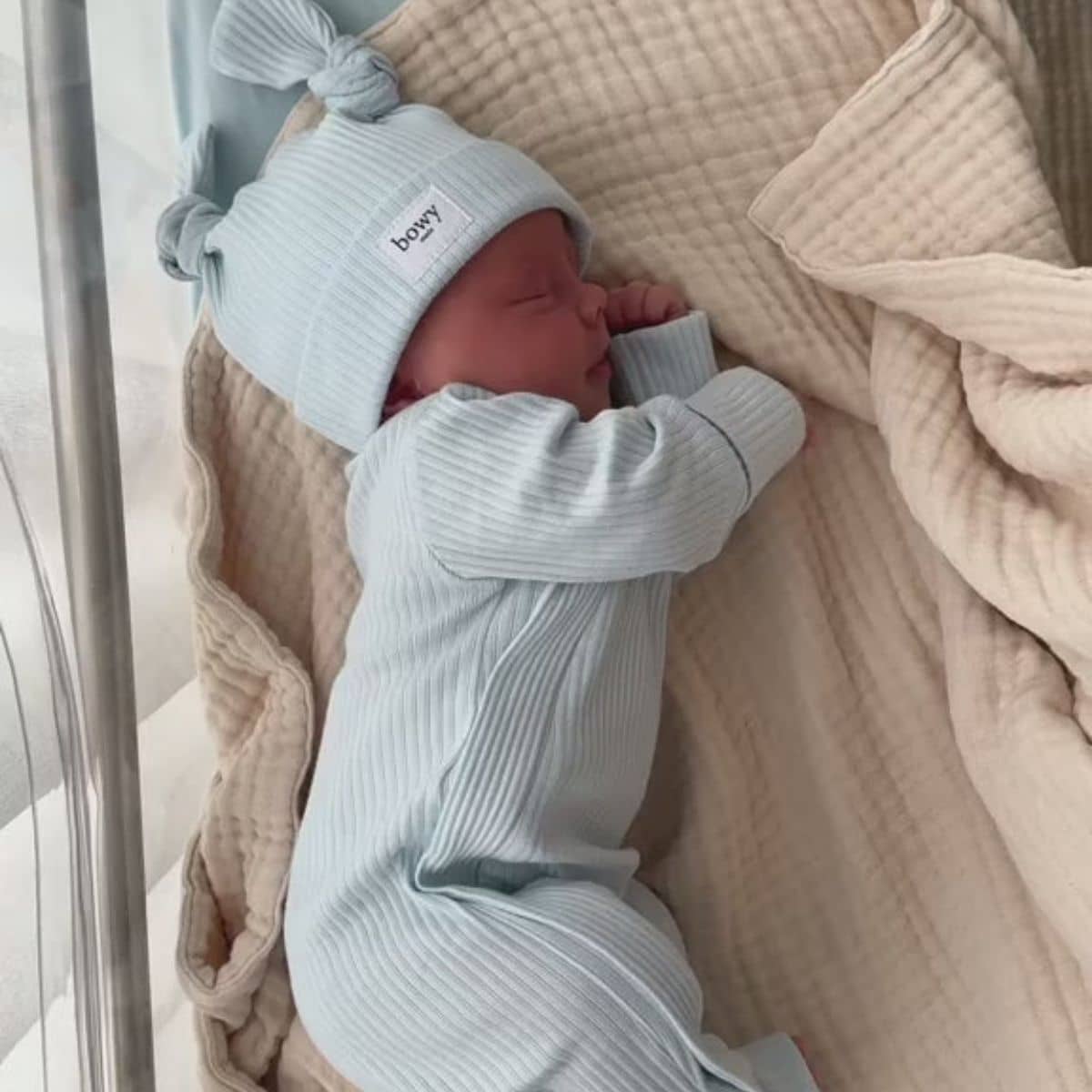 Bowy Made Ribbed Cotton Onesie - Powder Blue