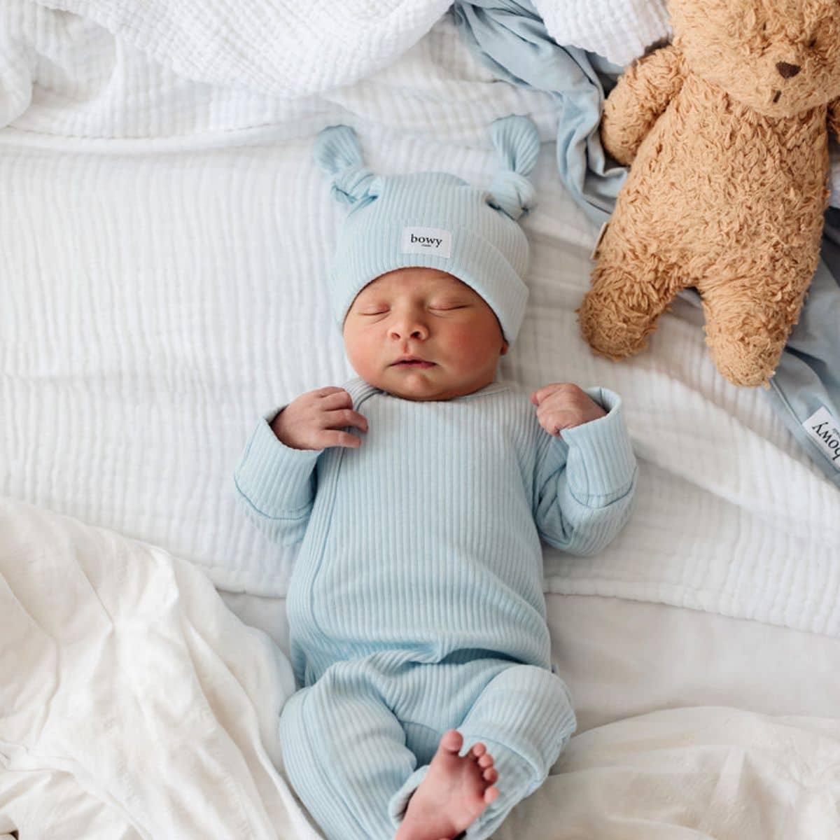 Bowy Made Ribbed Cotton Onesie - Powder Blue