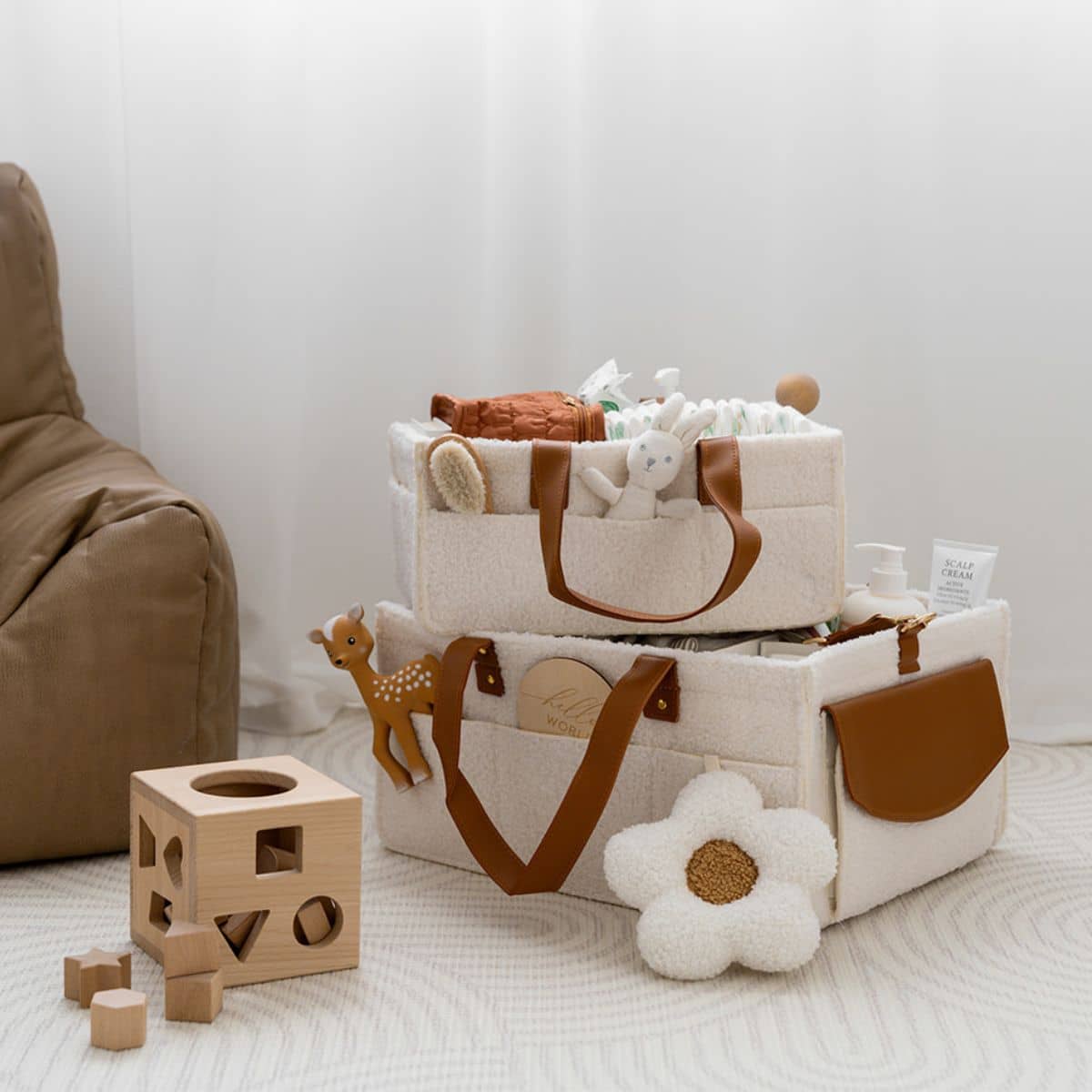 Bunnie Caddie Deluxe Mini Nappy Organiser - Teddy Cream