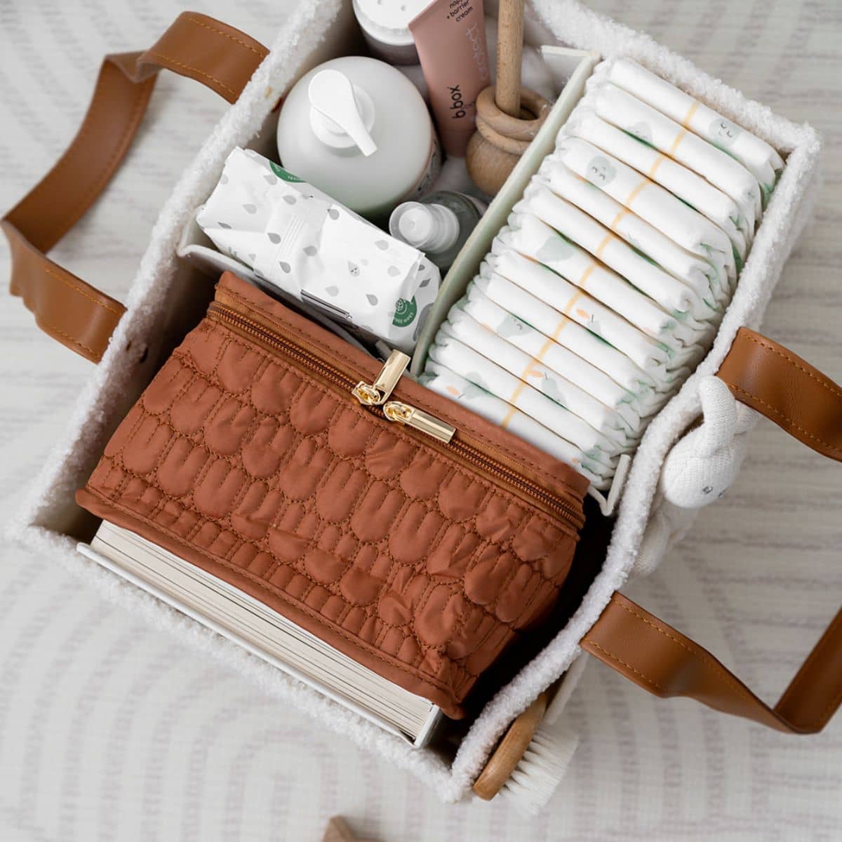 Bunnie Caddie Deluxe Mini Nappy Organiser - Teddy Cream