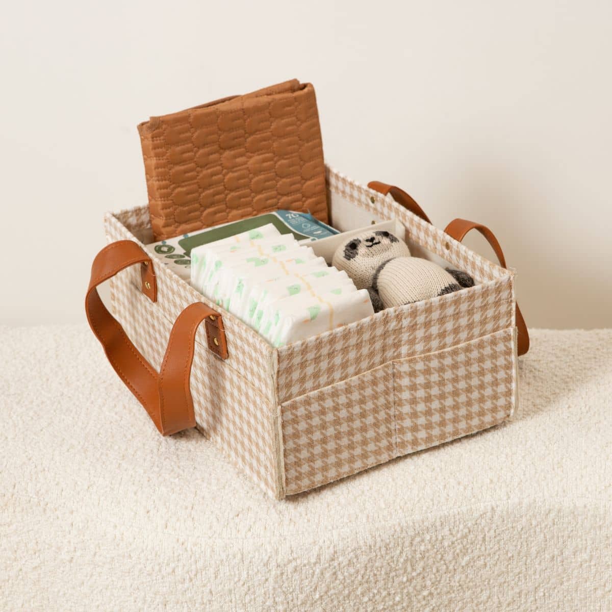 Bunnie Caddie Deluxe Mini Nappy Organiser - Houndstooth Tan