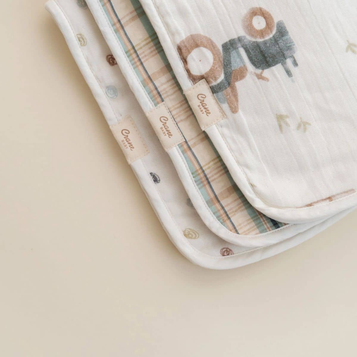 Crane Baby Burp Cloths - Charlie Farmhouse Tractor