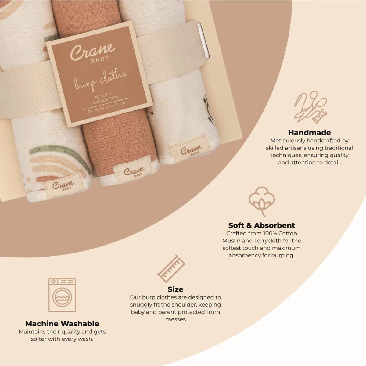 Crane Baby Burp Cloths - Parker Rainbow/Butterfly