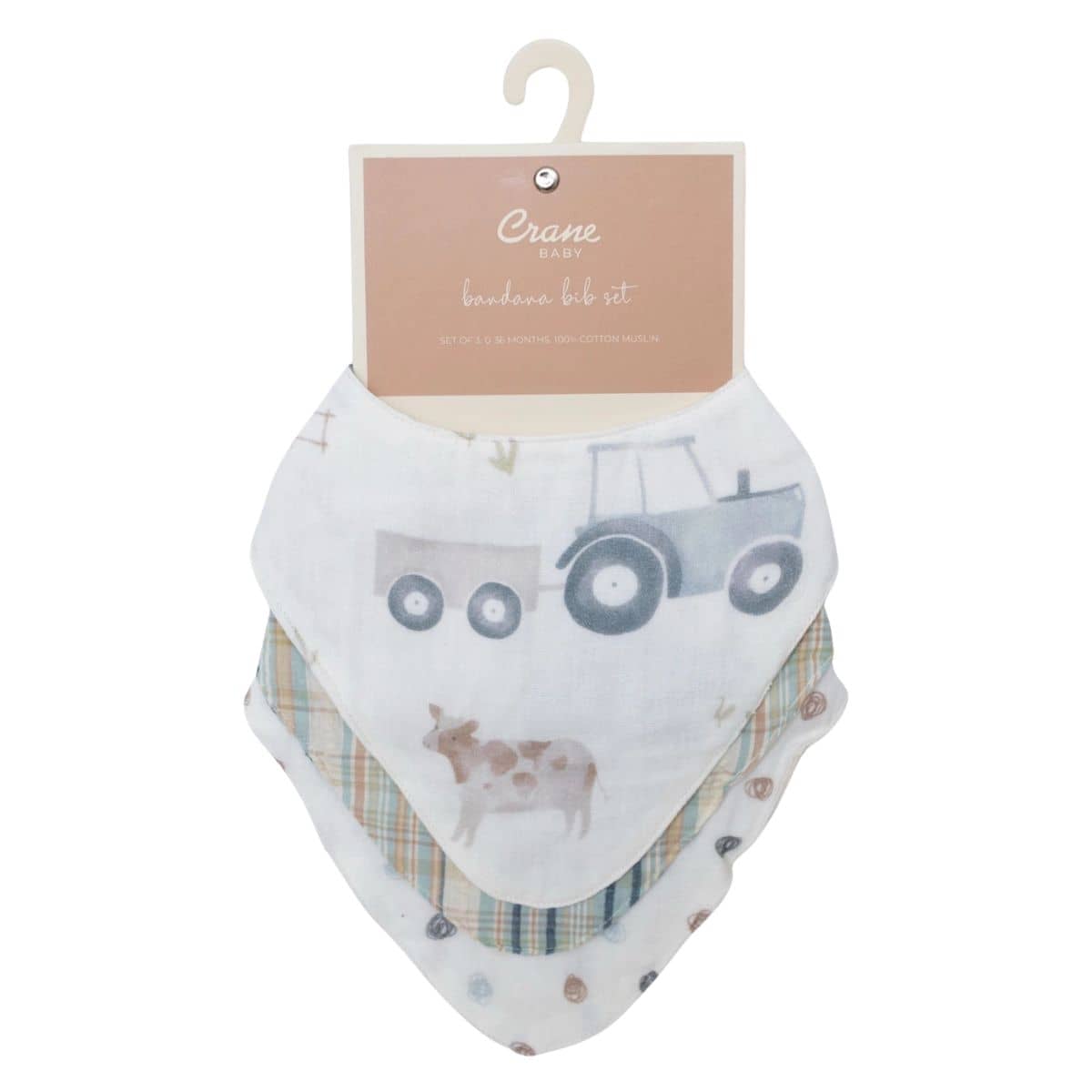 Crane Baby Muslin Bib Set - Charlie Farmhouse Tractor