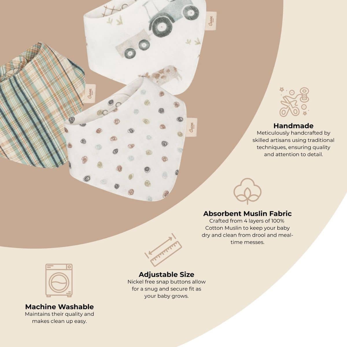 Crane Baby Muslin Bib Set - Charlie Farmhouse Tractor