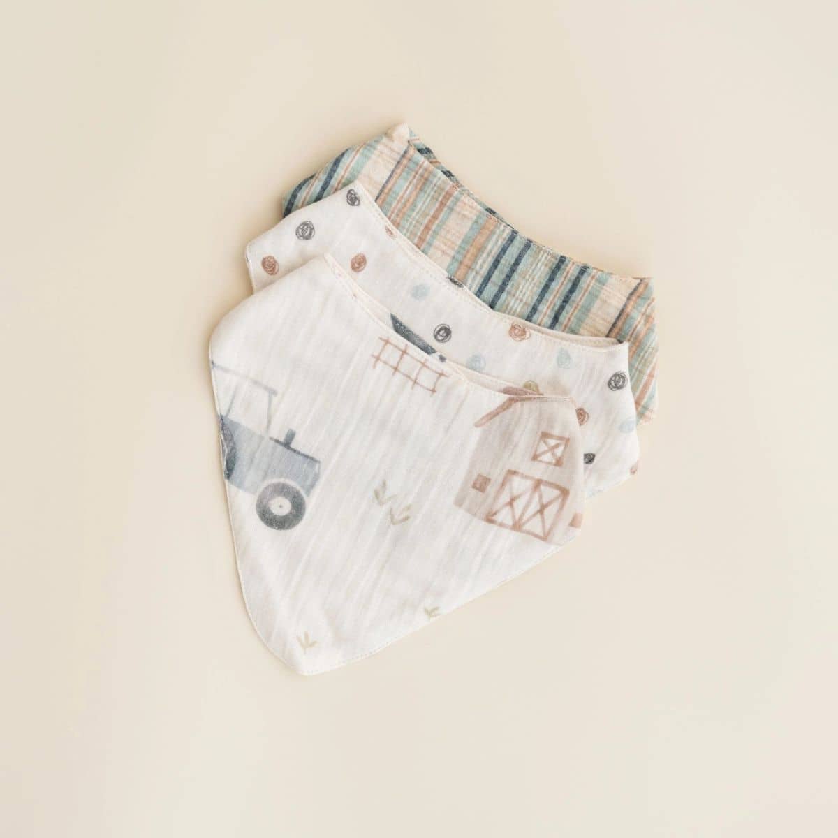 Crane Baby Muslin Bib Set - Charlie Farmhouse Tractor