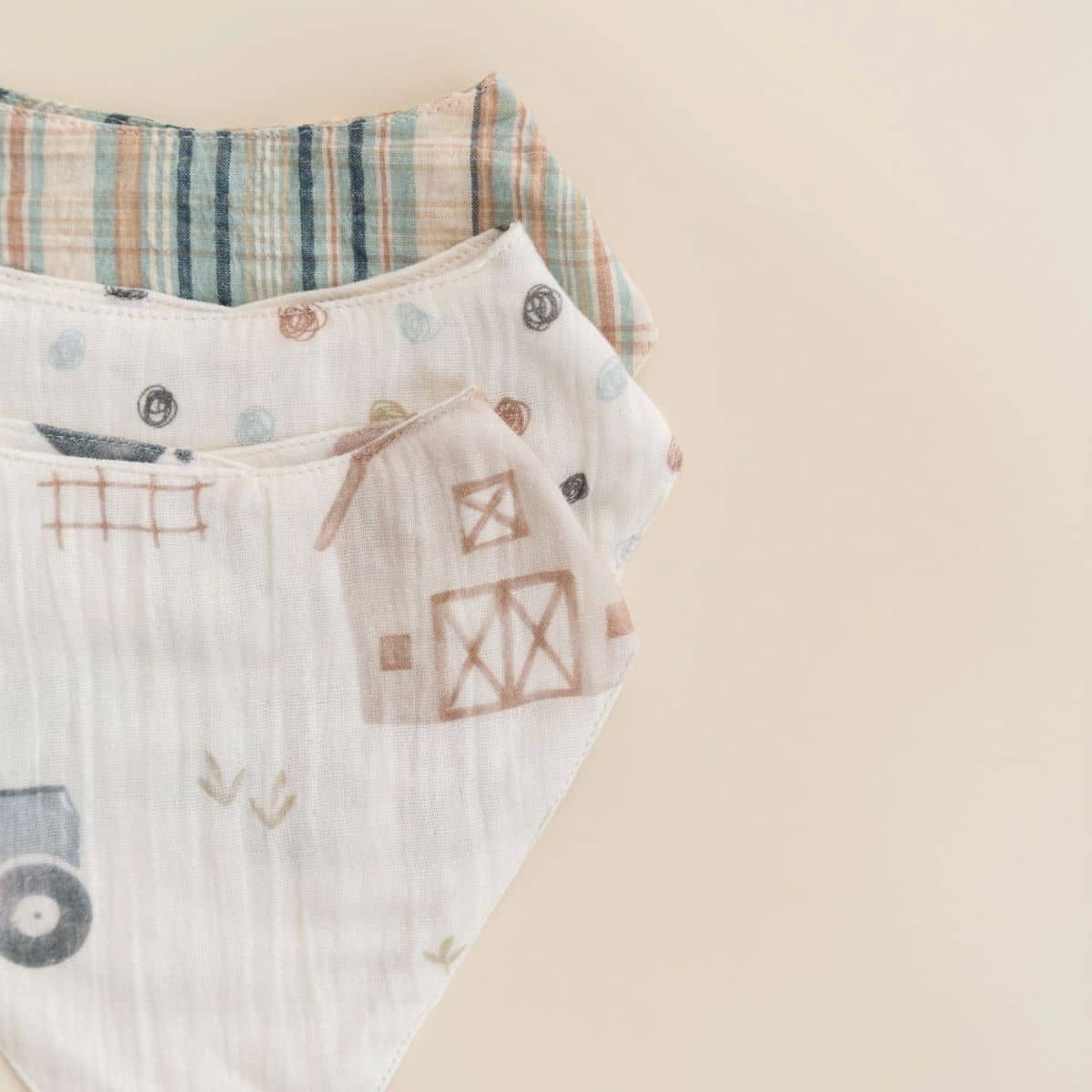 Crane Baby Muslin Bib Set - Charlie Farmhouse Tractor