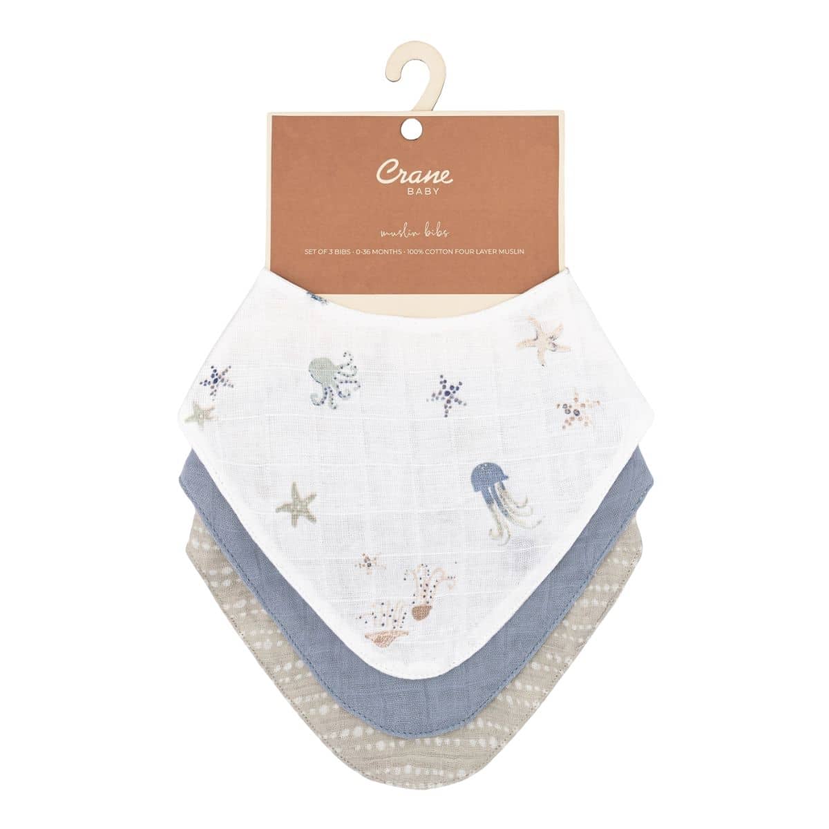 Crane Baby Muslin Bib Set - Cove Sea Life