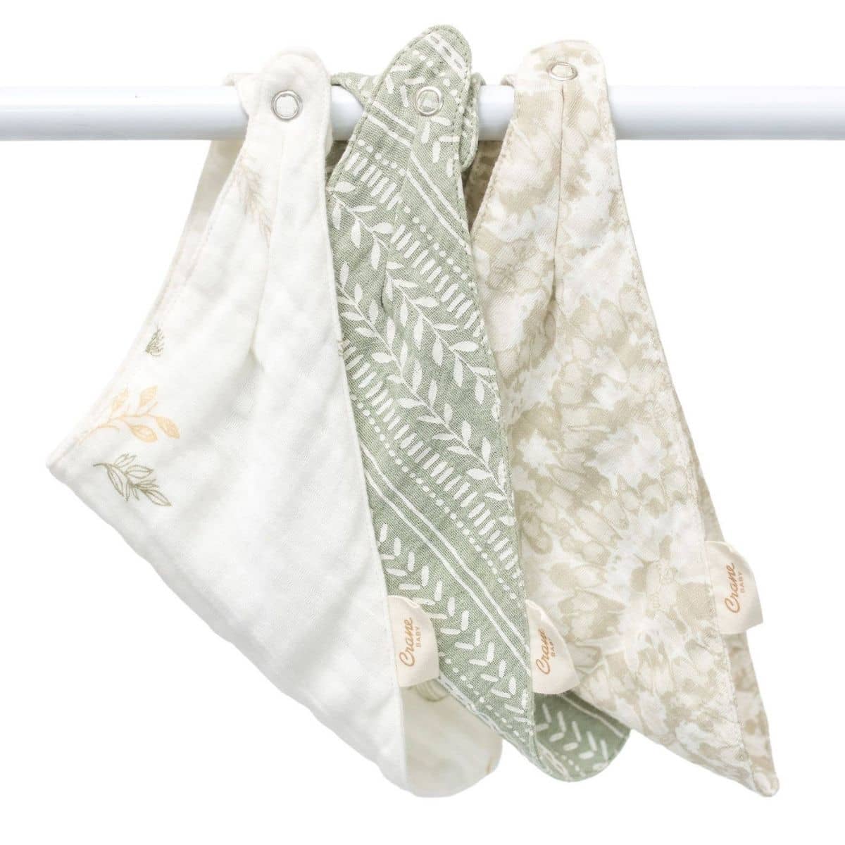 Crane Baby Muslin Bib Set - Willow Sage