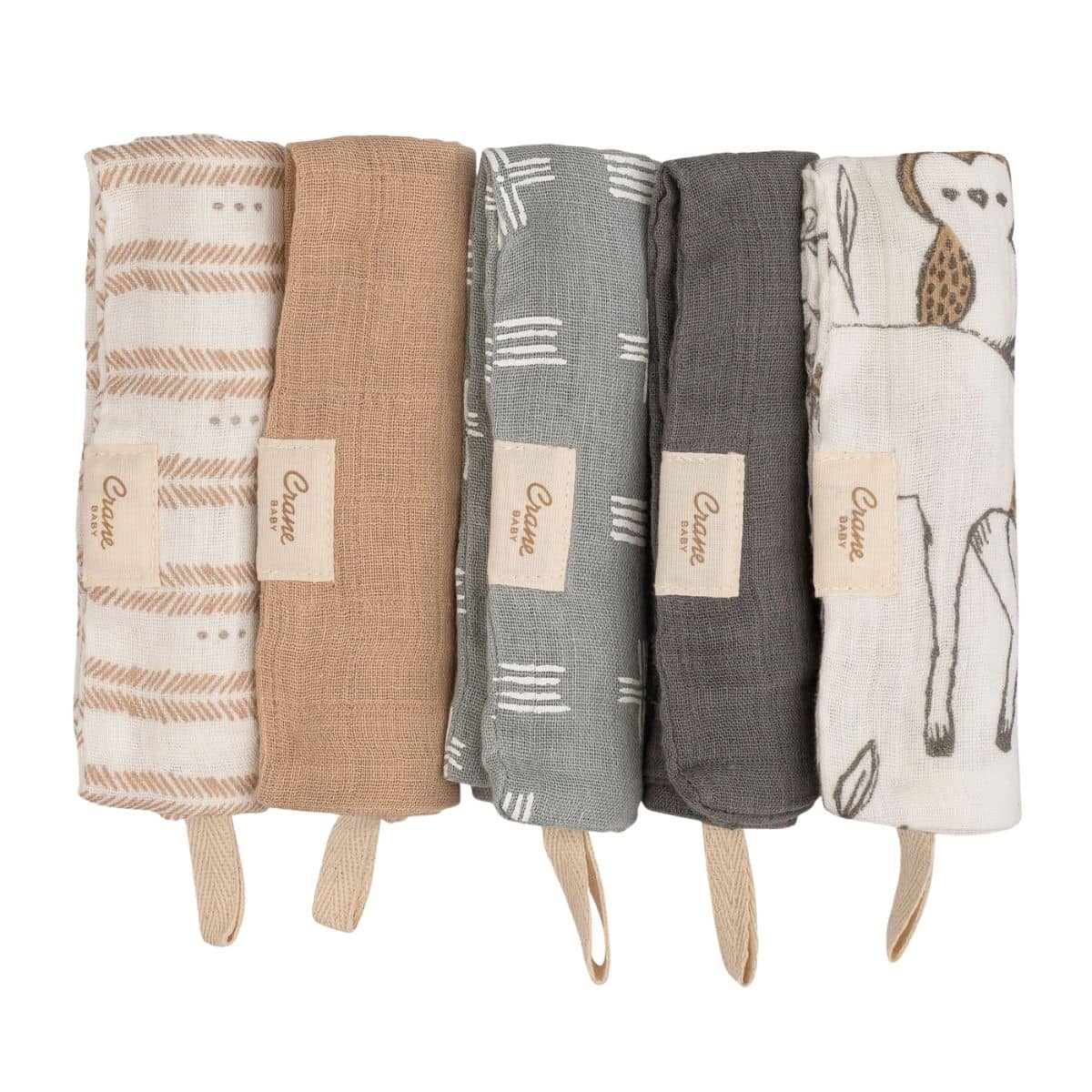 Crane Baby Wash Cloth Set - Ezra Woodland Animal