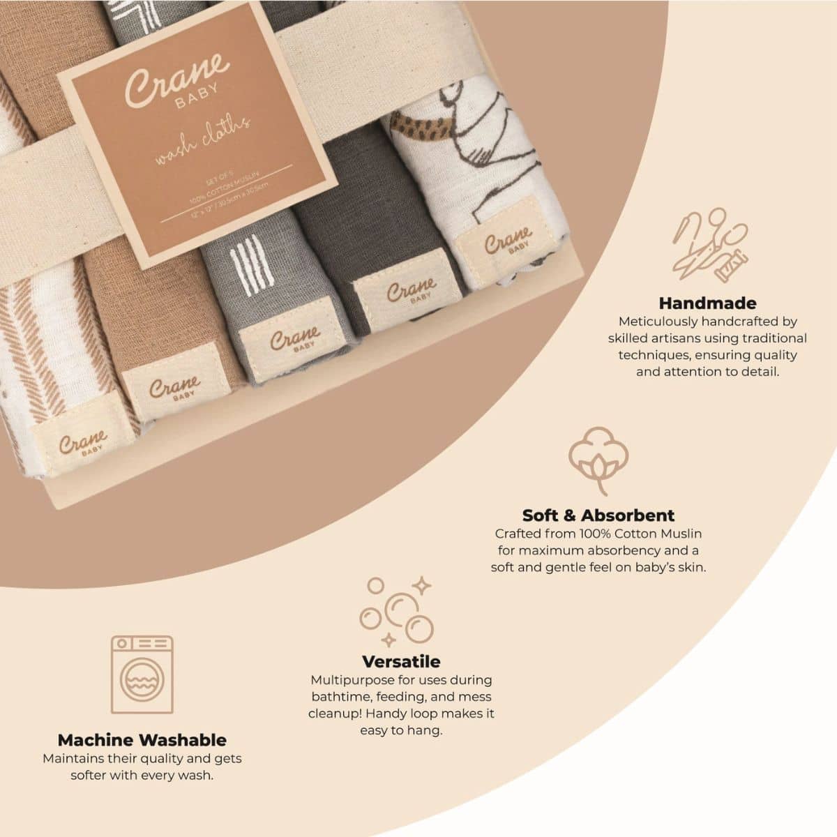 Crane Baby Wash Cloth Set - Ezra Woodland Animal