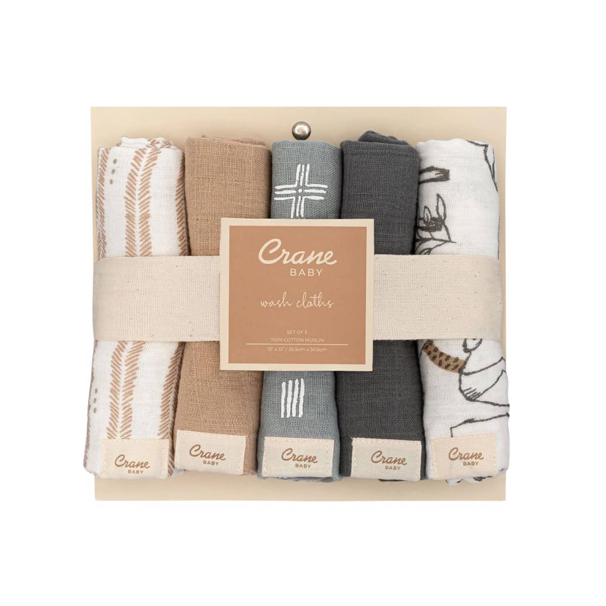 Crane Baby Wash Cloth Set - Ezra Woodland Animal