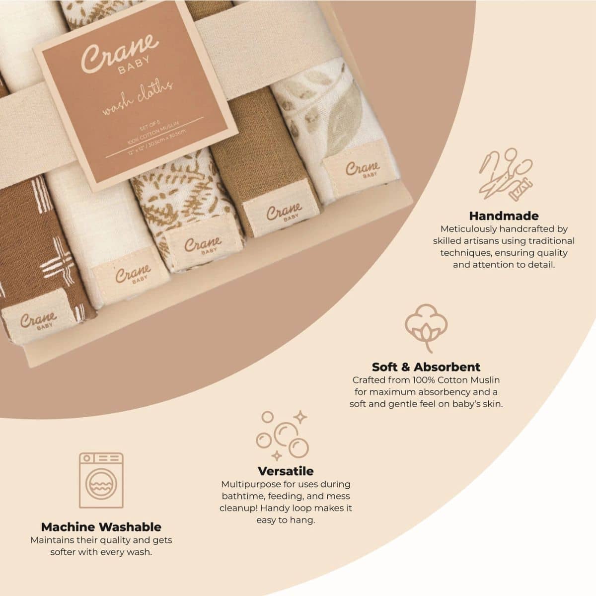 Crane Baby Wash Cloth Set - Kendi Safari Animal