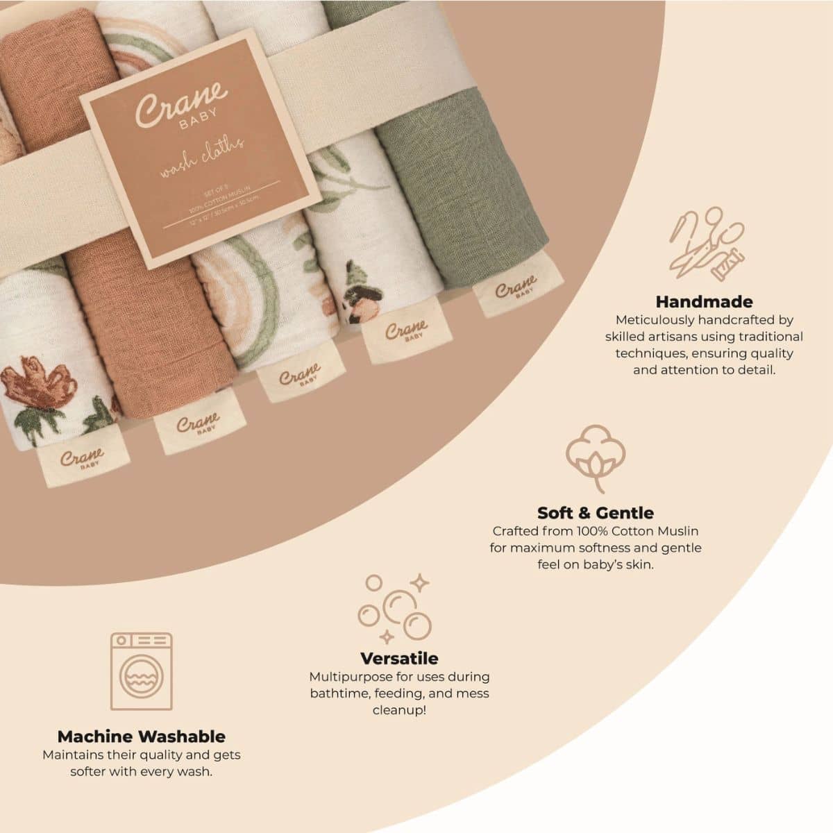 Crane Baby Wash Cloth Set - Parker Pink Floral