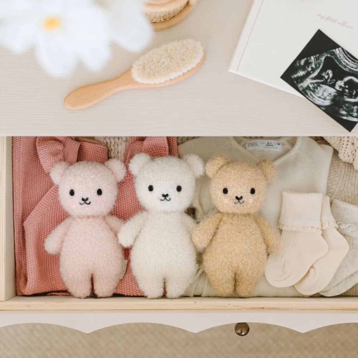 Cuddle + Kind Hand-Knit Doll - Baby Bouclé Bear (strawberry)
