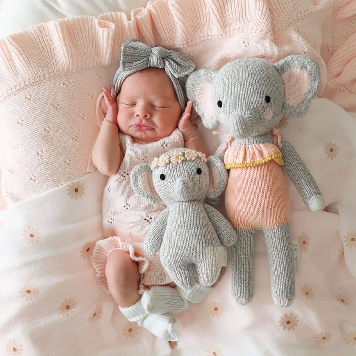 Cuddle + Kind Hand-Knit Doll - Baby Elephant (blush floral)
