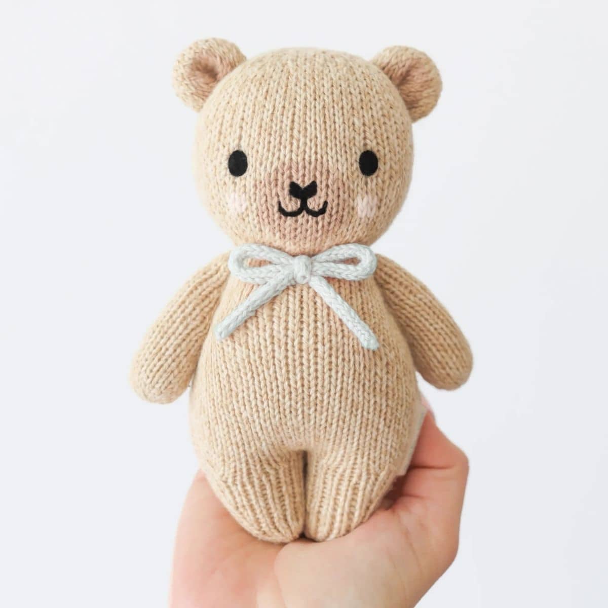 Cuddle + Kind Hand-Knit Doll - Baby Honey Bear (robin's egg blue bow)