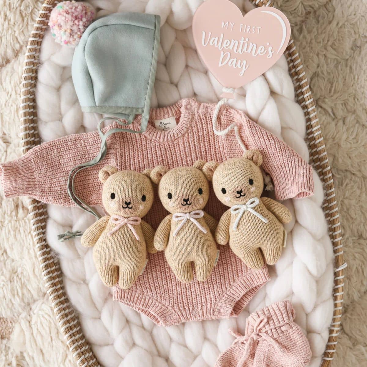 Cuddle + Kind Hand-Knit Doll - Baby Honey Bear (lavender bow)
