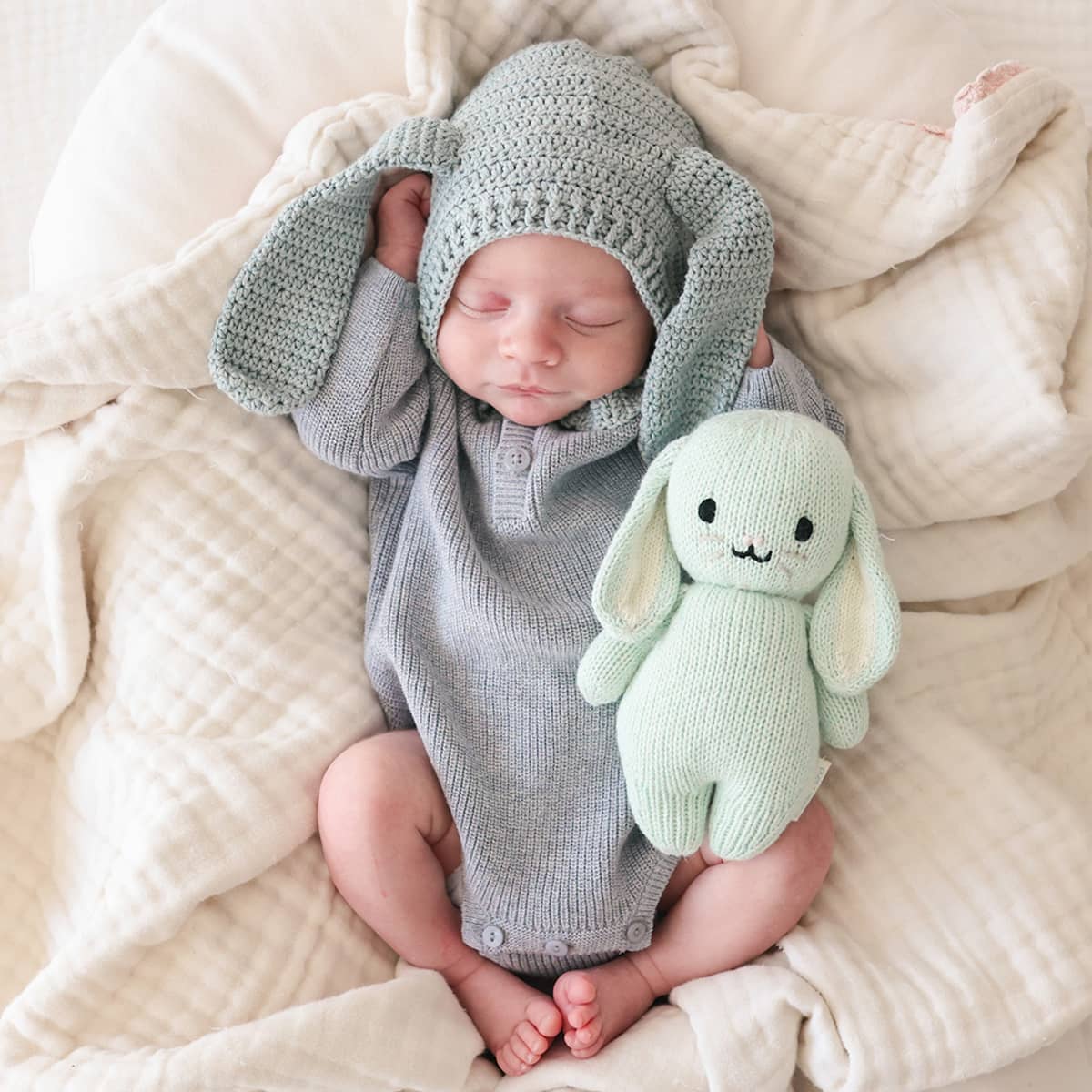 Cuddle + Kind Hand-Knit Doll - Baby Bunny (mint)