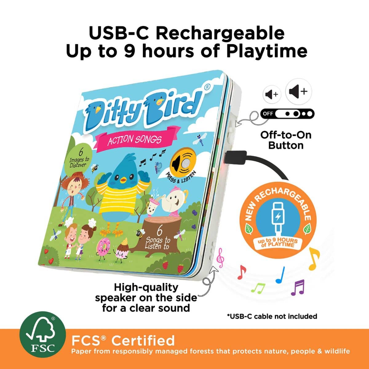 Ditty Bird Interactive Sounds Rechargeable Board Book - Action Songs