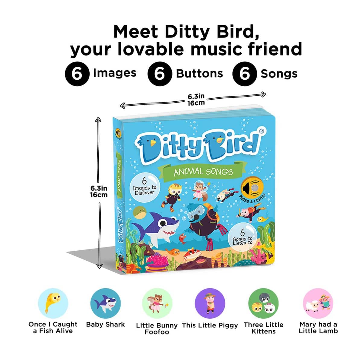 Ditty Bird Interactive Sounds Rechargeable Board Book - Animal Songs
