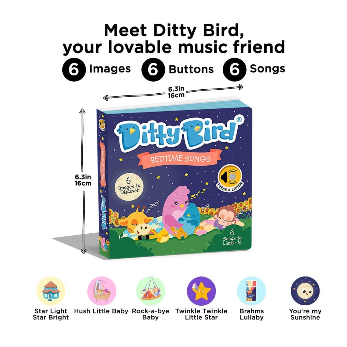 Ditty Bird Interactive Sounds Rechargeable Board Book - Bedtime Songs