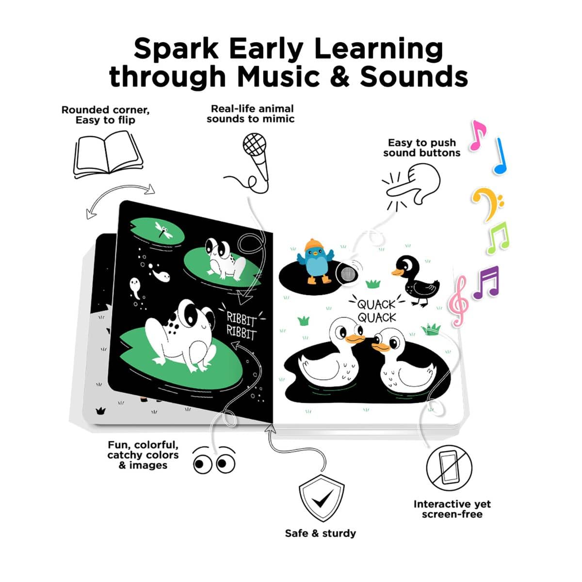 Ditty Bird Interactive Sounds Rechargeable Board Book - Black and White Animals