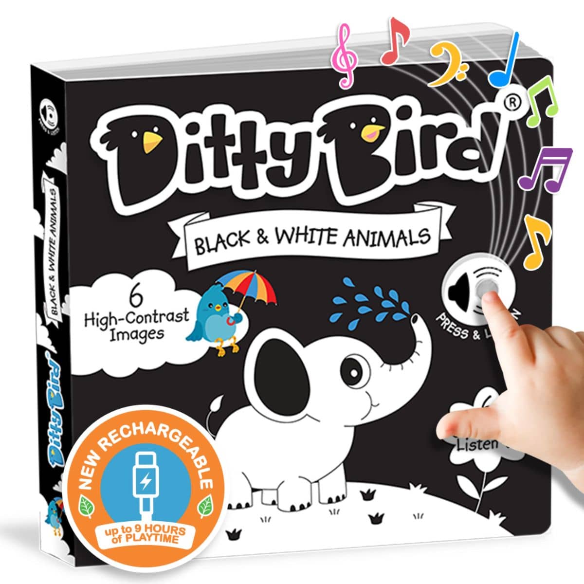 Ditty Bird Interactive Sounds Rechargeable Board Book - Black and White Animals