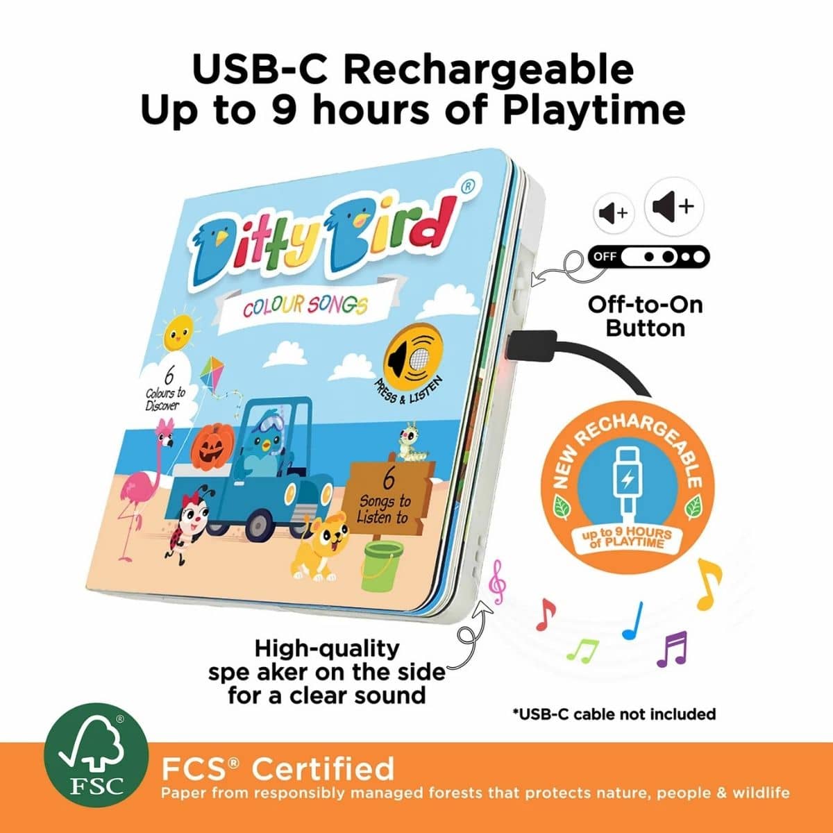 Ditty Bird Interactive Sounds Rechargeable Board Book - Colour Songs