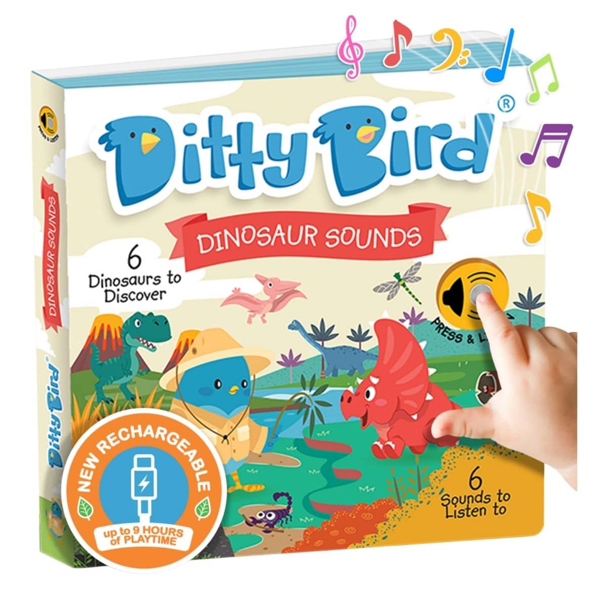 Ditty Bird Interactive Sounds Rechargeable Board Book - Dinosaur Sounds