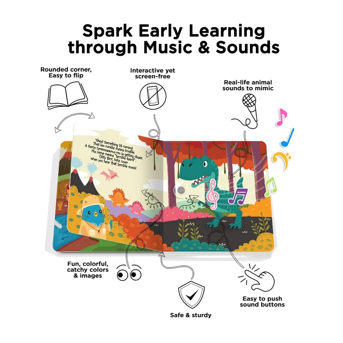 Ditty Bird Interactive Sounds Rechargeable Board Book - Dinosaur Sounds