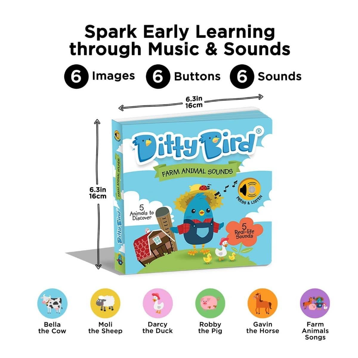 Ditty Bird Interactive Sounds Rechargeable Board Book - Farm Animals Sounds