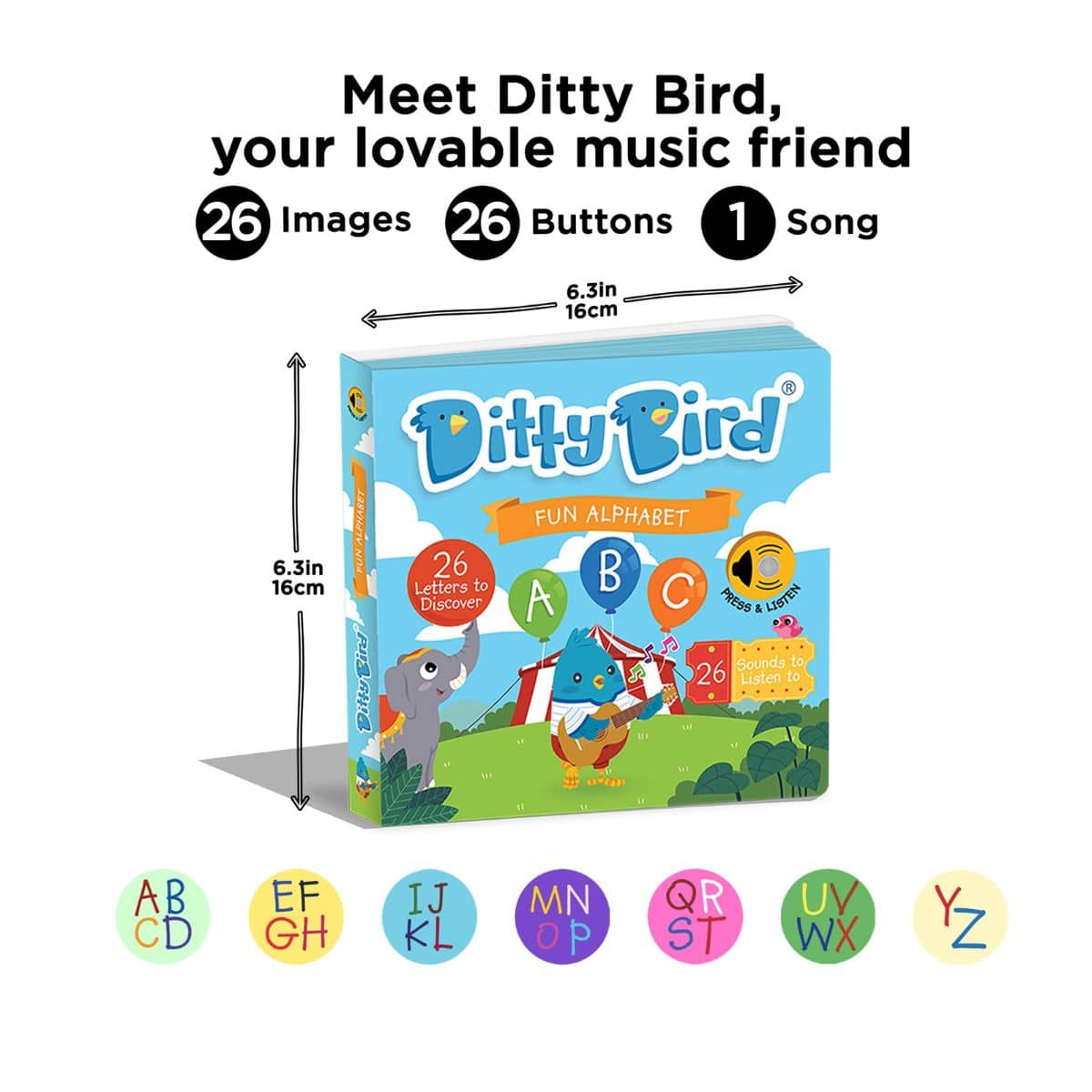 Ditty Bird Interactive Sounds Rechargeable Board Book - Fun Alphabet