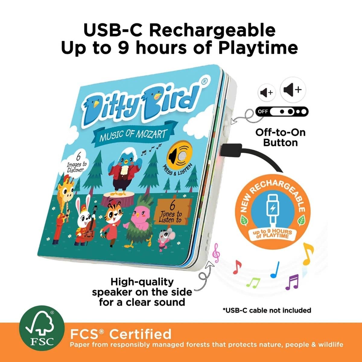 Ditty Bird Interactive Sounds Rechargeable Board Book - Music of Mozart