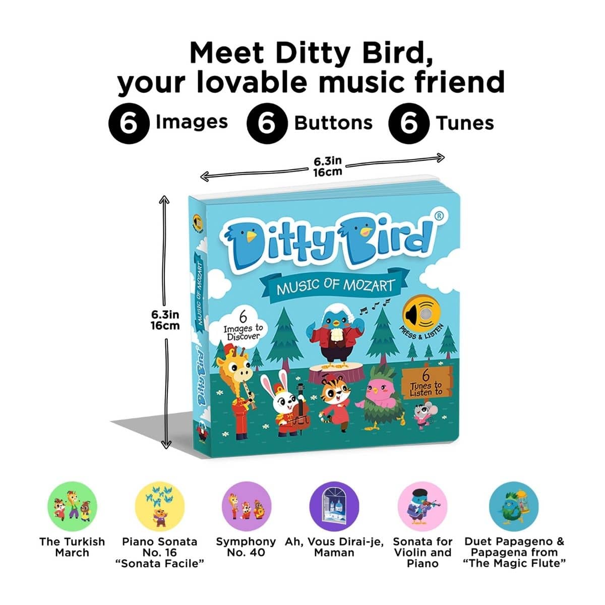 Ditty Bird Interactive Sounds Rechargeable Board Book - Music of Mozart