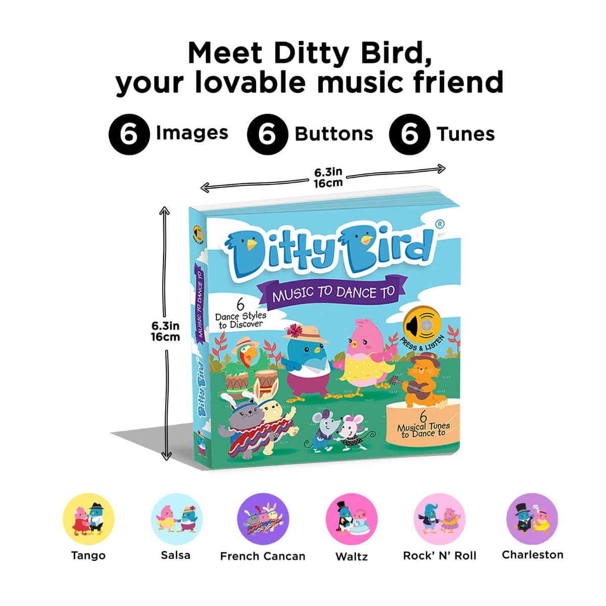Ditty Bird Interactive Sounds Rechargeable Board Book - Music To Dance To