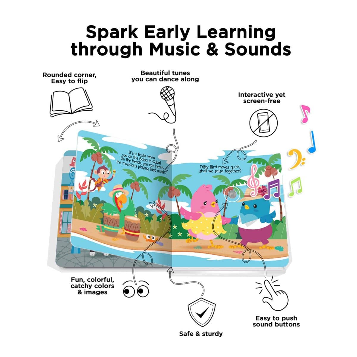 Ditty Bird Interactive Sounds Rechargeable Board Book - Music To Dance To